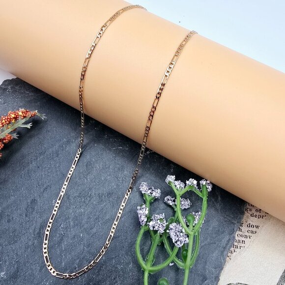 Rose Gold Flat Link Chain Necklace | Gold Plated Brass | 17.7 Inch, XPNL0018 - Picture 7 of 12